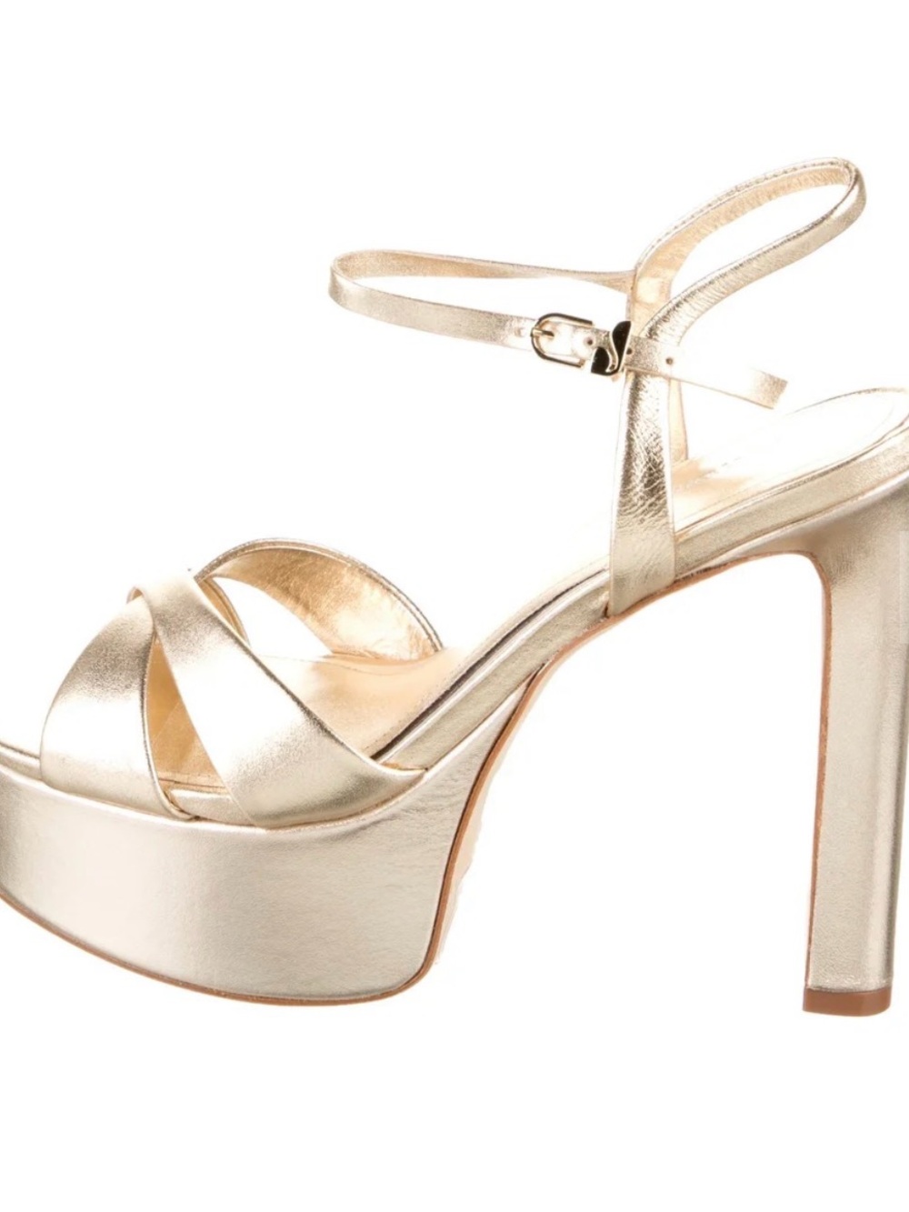 Larroude Metallic Gold Platform Sandal with Ankle Strap